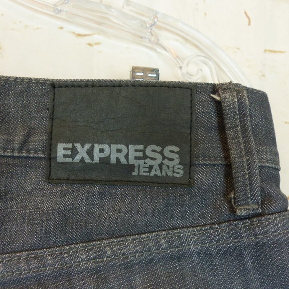 Express Jeans Mens 32X30 Gray Blake Loose Fit Boot Cut Whiskers Cotton Blend - Picture 13 of 15